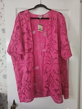 Anne Klein Hot Pink Floral Lace Kimono
